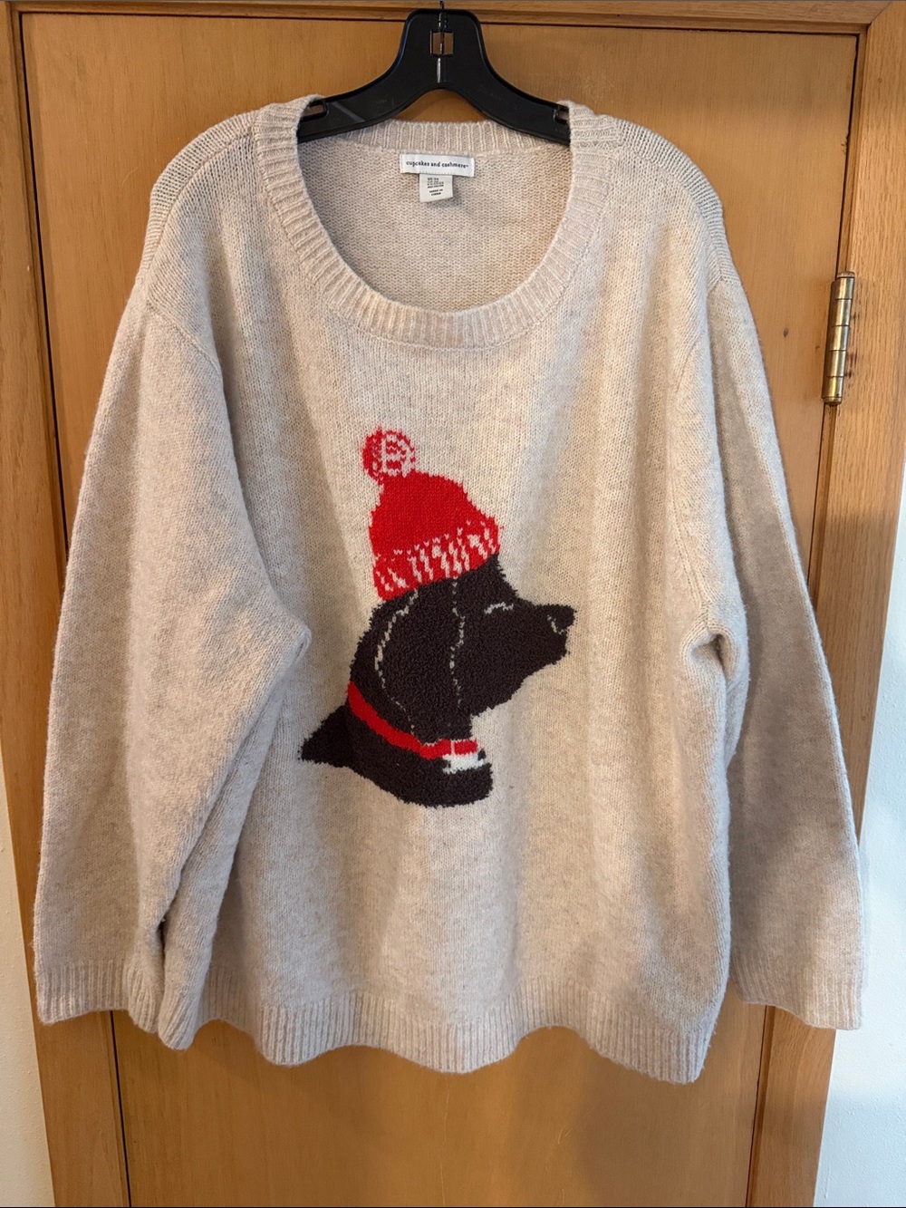 Cupcakes & Cashmere Women’s Fuzzy Dog Lab Winter Sweater Cream Red Size 3X